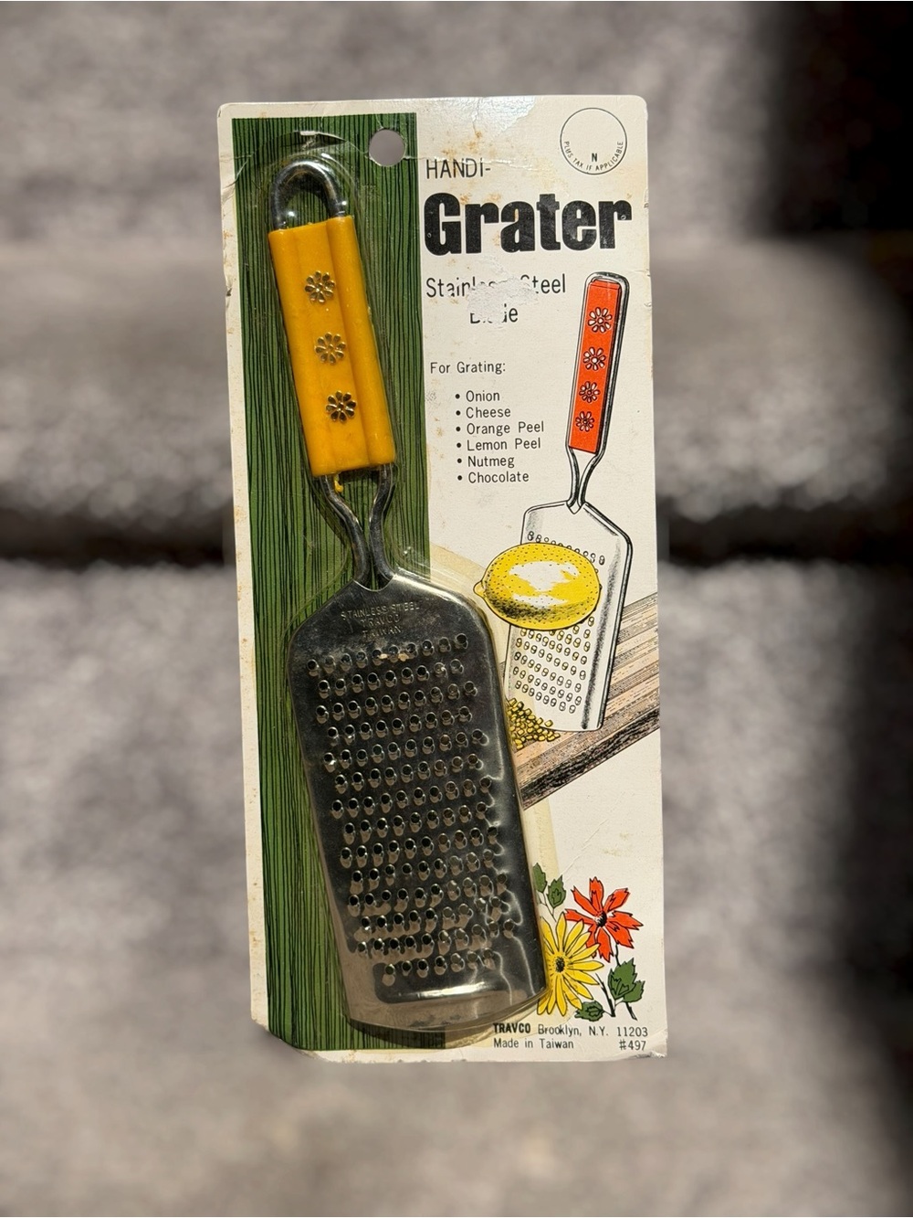 Vintage Travco Handi Grater Yellow Floral Retro Kitsch Granny Chic Kitchen Decor